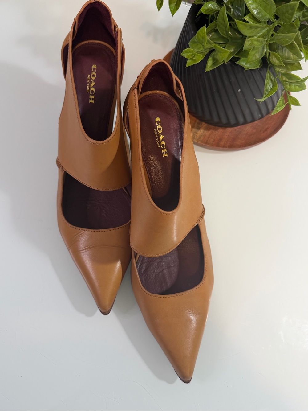 Coach Vanda Pumps Camel Leather Pointed-Toe Cutout Heels Size 9.5